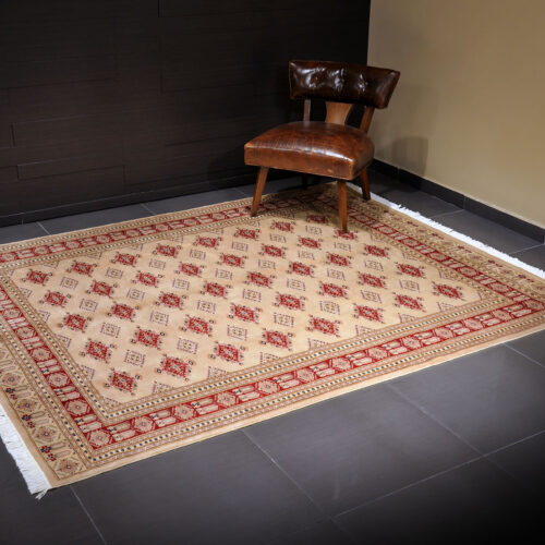 Geometrical Jaaldar rugs, Beige/Red