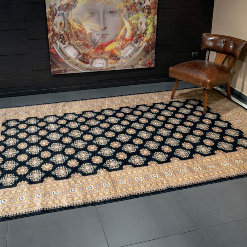 Geometrical Jaaldar rugs, Black/Beige