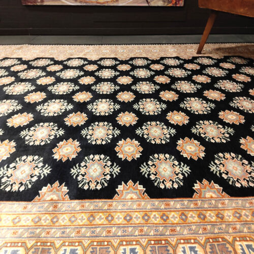 Geometrical Jaaldar rugs, Black/Beige