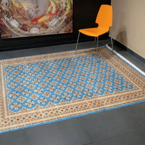 Geometrical Jaaldar rugs, Blue/Beige