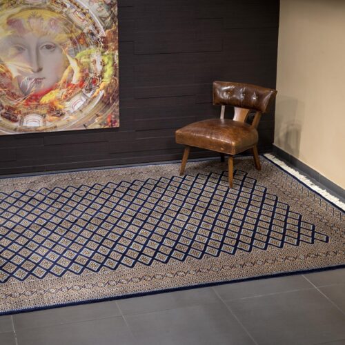 Geometrical Jaaldar rugs, R.Blue/Grey