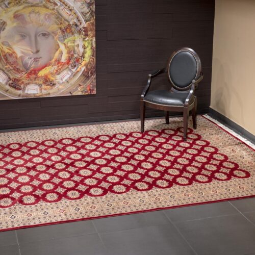 Geometrical Jaaldar rugs, Red/Beige