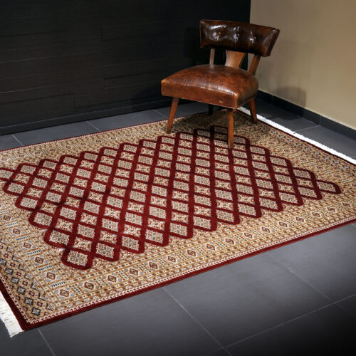 Geometrical Jaaldar rugs, Red/Beige