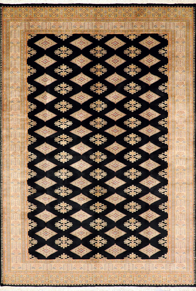 Geometrical Jaaldar rugs, Yomout Black/Beige