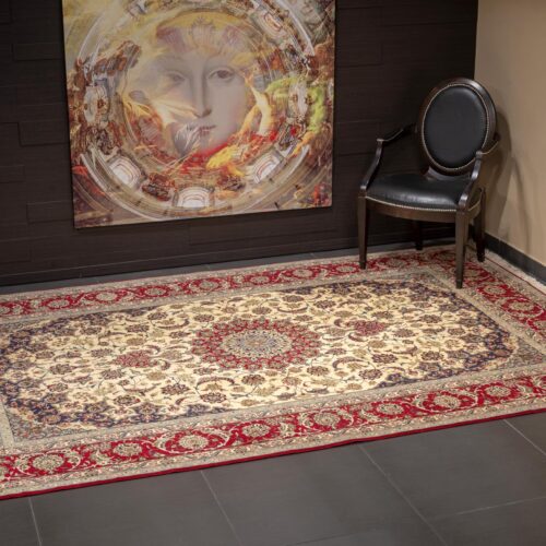 Persian classic rugs, Esfahan Medallion Ivory/Red