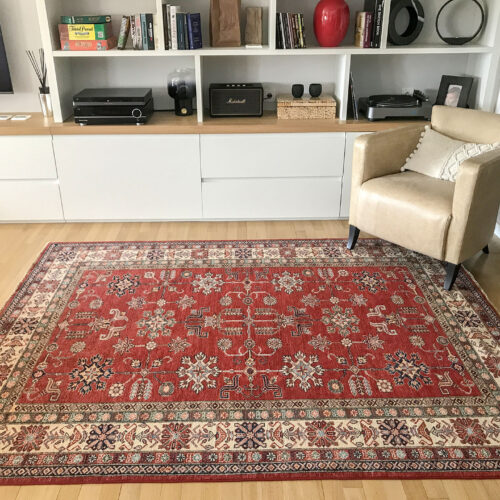 Geometrical Kazak rugs, Royal Red/Beige