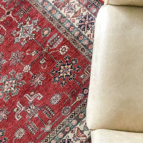 Geometrical Kazak rugs, Royal Red/Beige