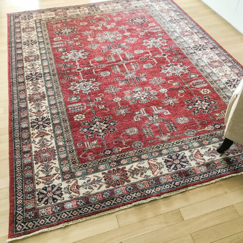 Geometrical Kazak rugs, Royal Red/Beige