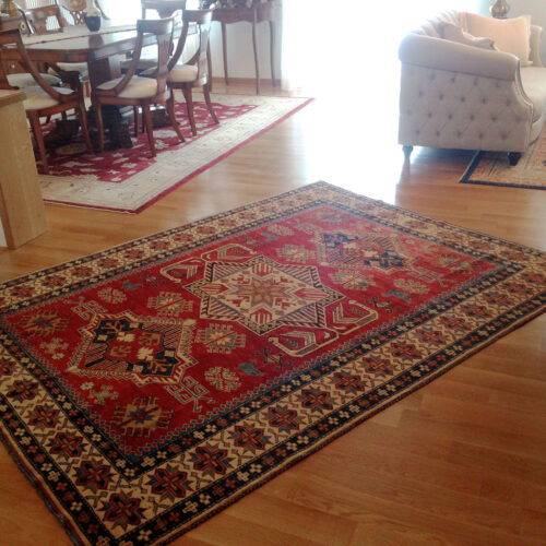 Geometrical Kazak rugs, Fine Red/Beige