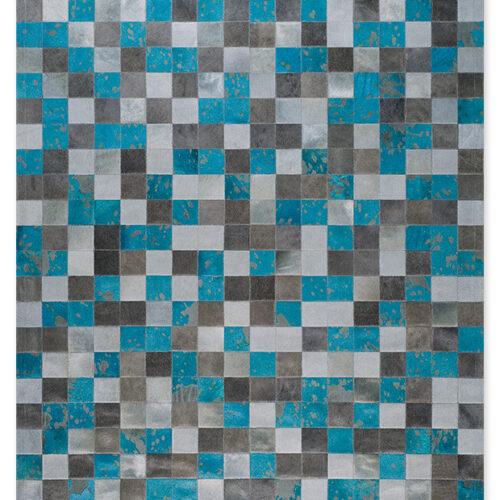 Leather Rug, Skin Rug Panel (10) Multy Grey/Turquoise