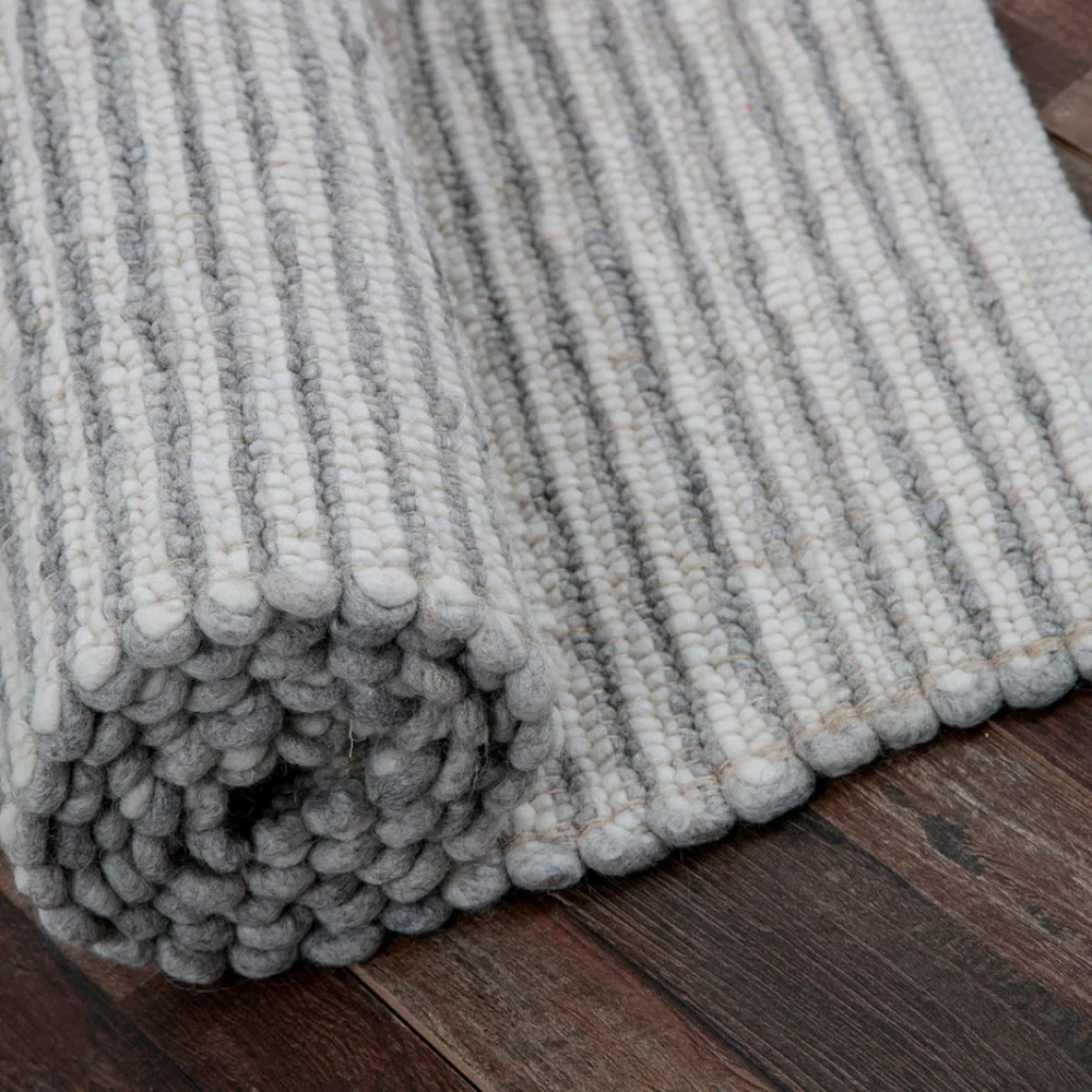 Χειροποίητο Πλεκτό Χαλί Stone, 902c Stripes White-Grey