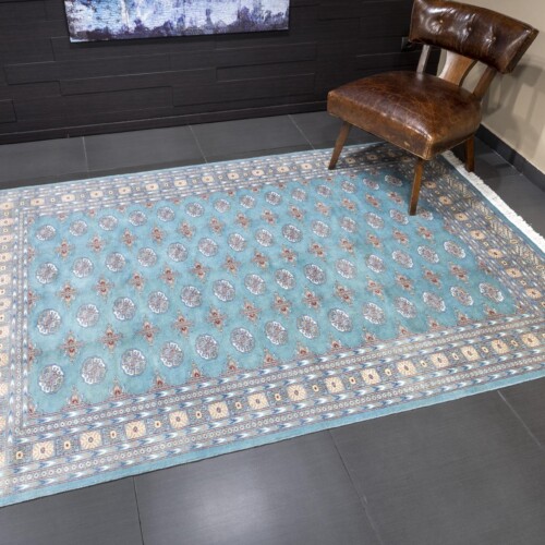 Γεωμετρικά Χαλιά Bouchara, Wool/Silk Mori Boucahra Turquoise