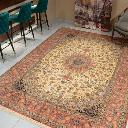 Persian classic rugs, Esfahan Medallion Beige/Rust