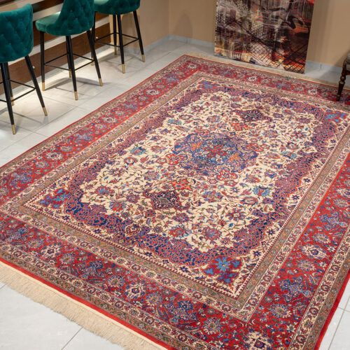 Persian classic rugs, Kashan Medallion Ivory/Red
