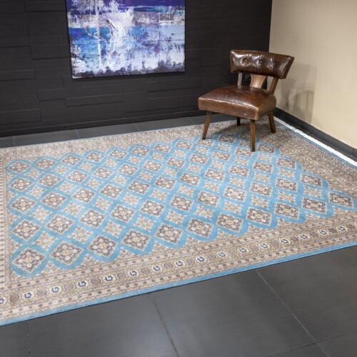Geometrical Jaaldar rugs, Turquoise/Beige