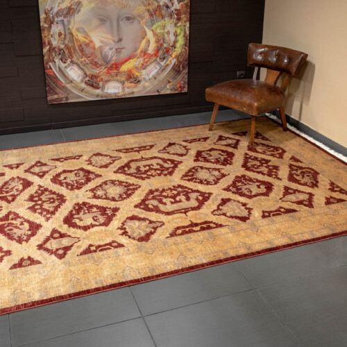 Oushak Neoclassic Rugs, Cuba Dragon Red/Beige